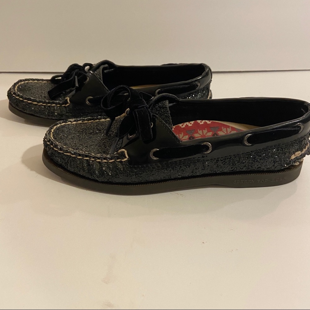 Sperry Top Sider Loafer Black Giltter Size 6